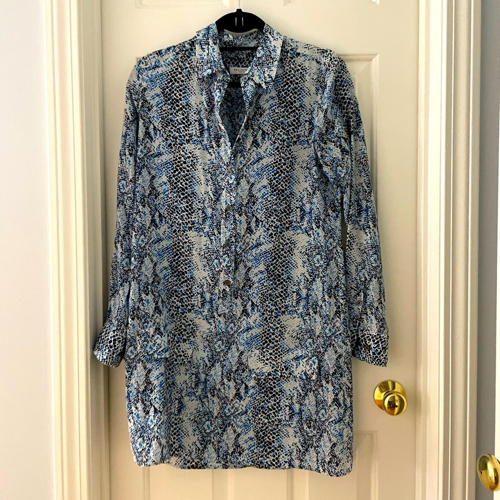 Equipment blue snakeskin silk shirt dress